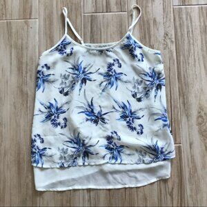 Semi-sheer layered cream w blue floral print cami